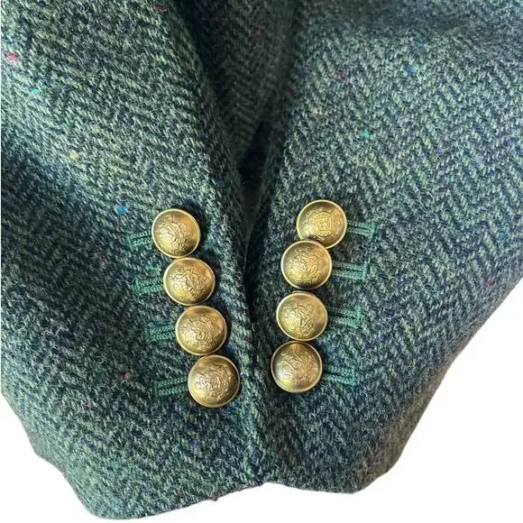 J.Crew Bristol Blazer Jacket Double Breasted Herringbone Wool Green Size 8 - Picture 9 of 10